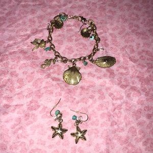 Gold starfish earrings and matching bracelet